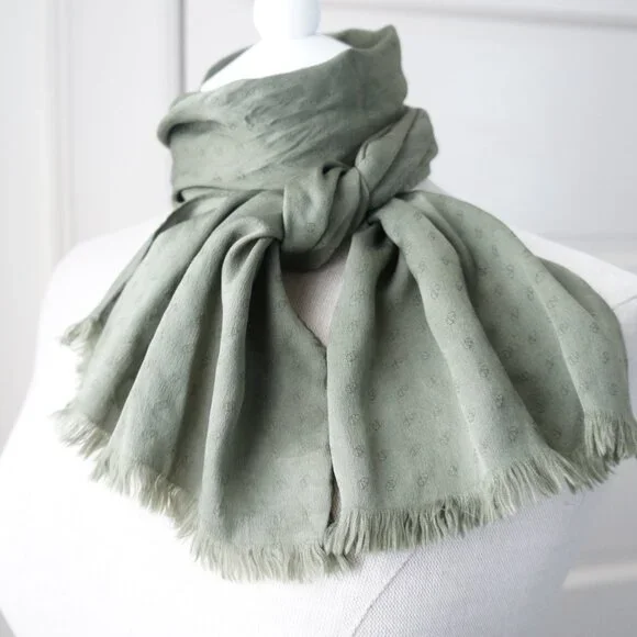 Vintage Valentino Dark Sage Green 100% Silk Scarf - Picture 9 of 12